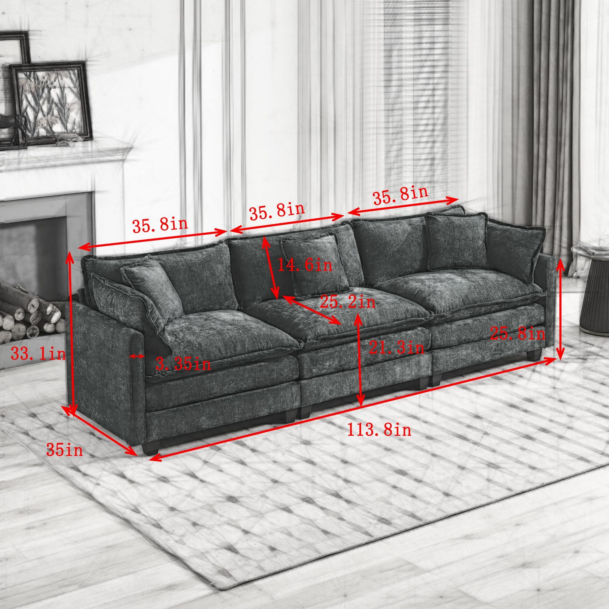 Cloud3 Seats Sofa (Ottoman is not included)Chenille Fabric in Beige