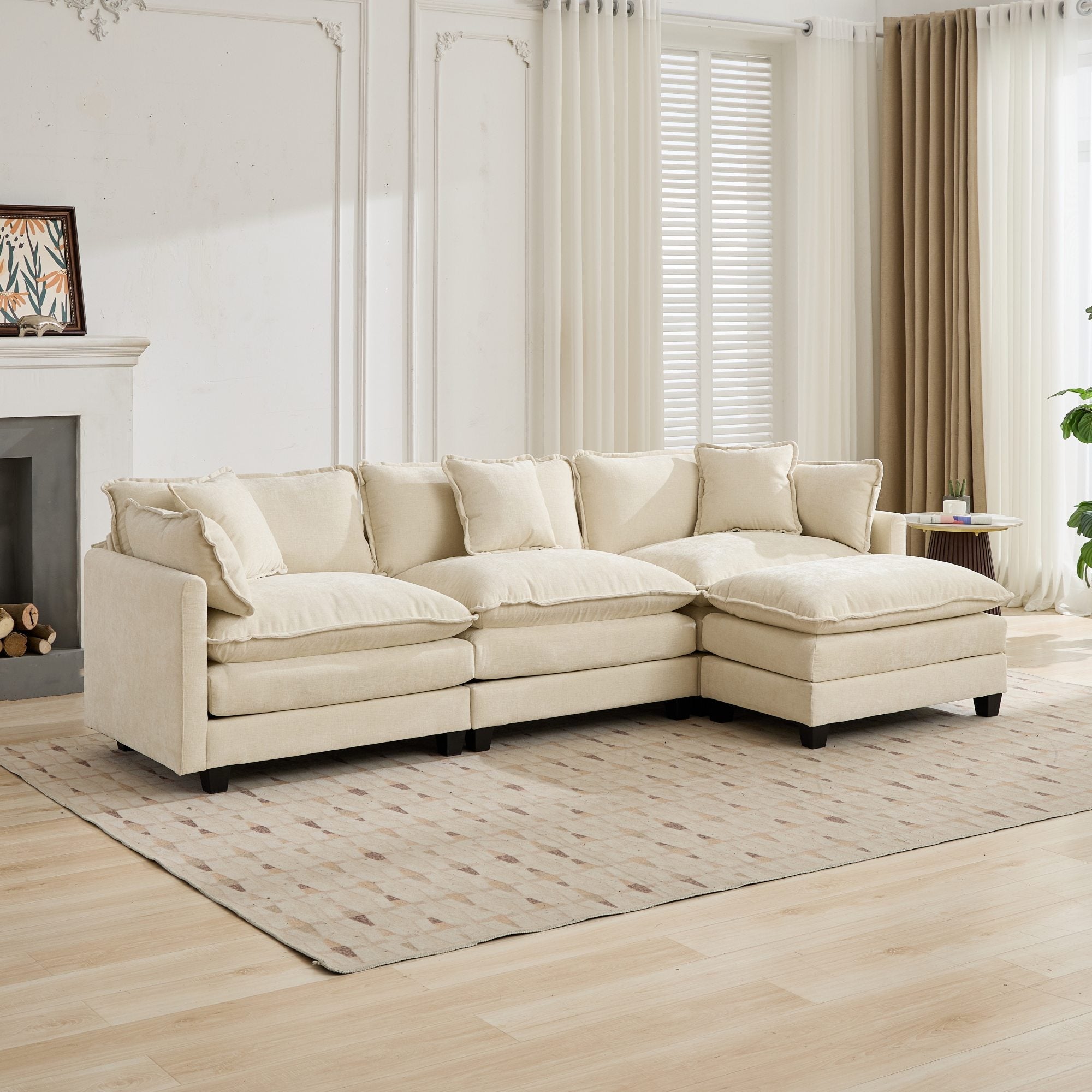 Cloud3 Seats Sofa (Ottoman is not included)Chenille Fabric in Beige