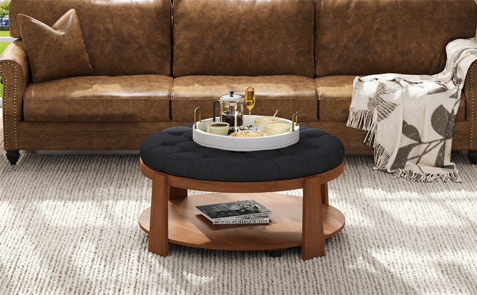 Modern Large Round Ottoman and Coffee Table 2-Tier