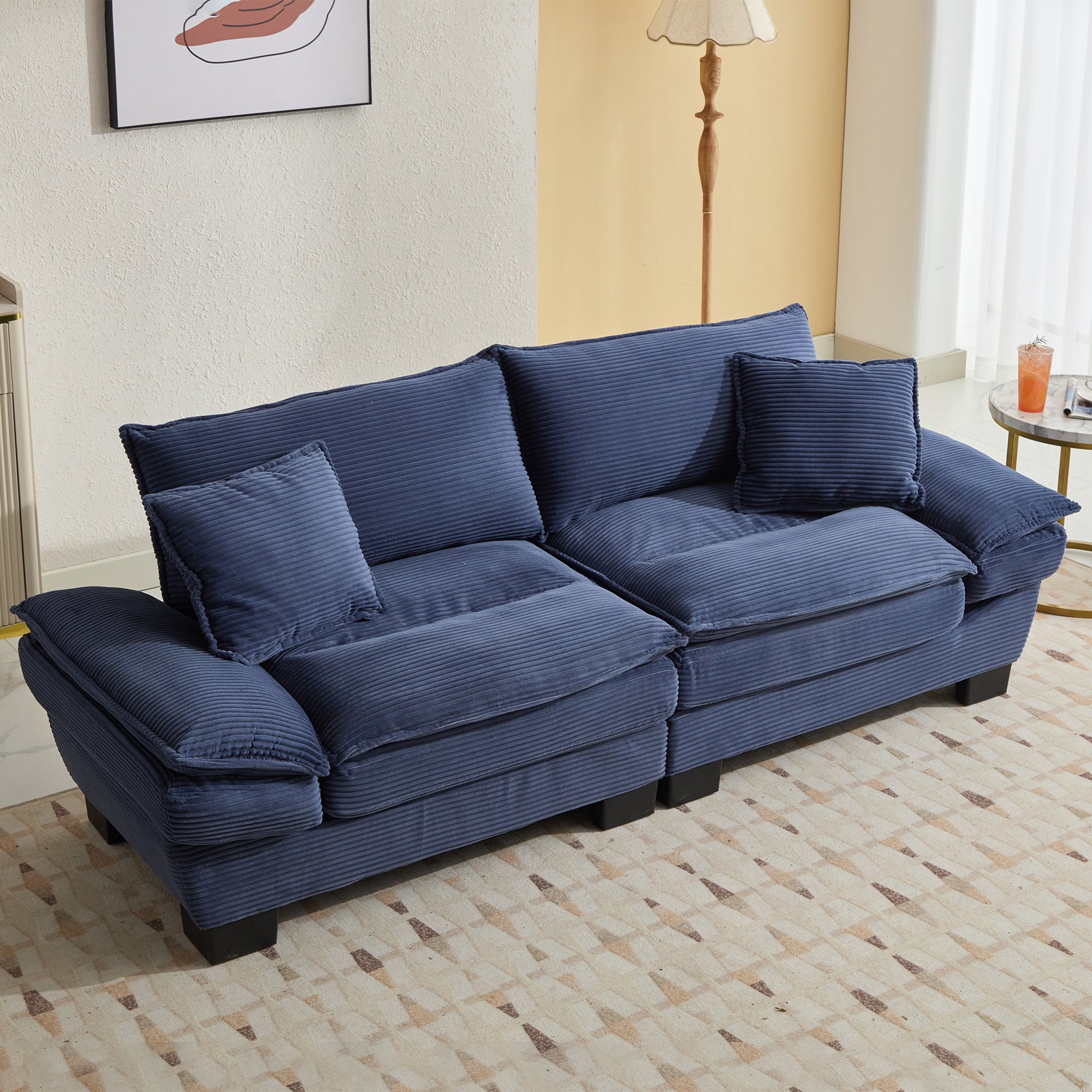 Corduroy Sofa Couch Loveseat Sofa with Pillows