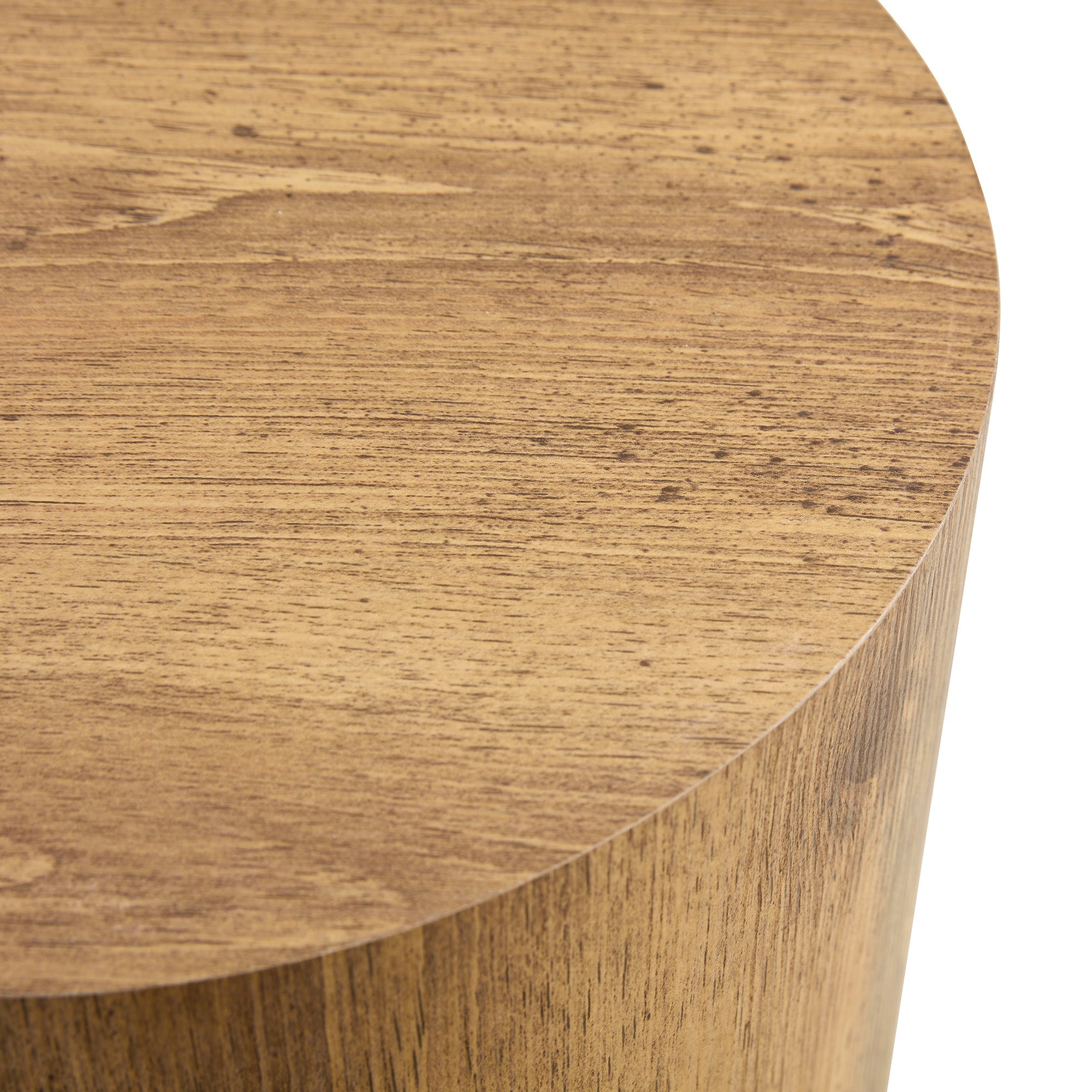 Modern Minimalist Set of Two Wood color Cylinder Coffee Tables