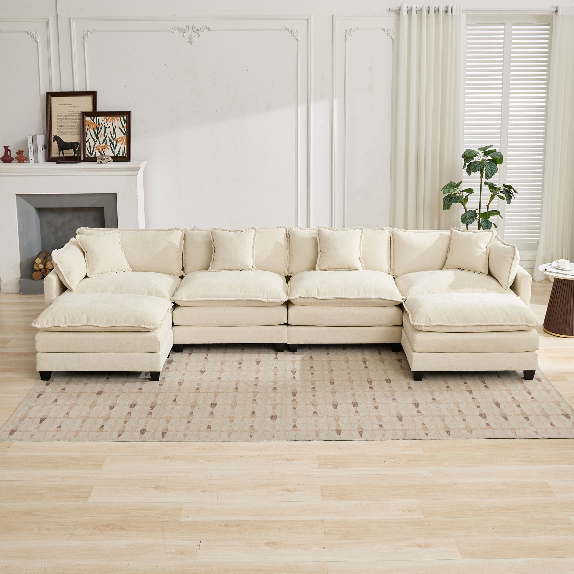 Cloud 4 Seats Sofa (Ottoman is not included) with Chenille Fabric in Beige