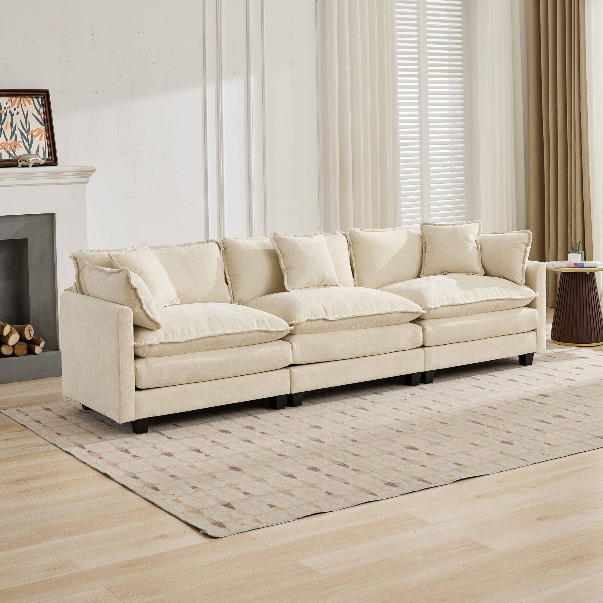 Cloud3 Seats Sofa (Ottoman is not included)Chenille Fabric in Beige