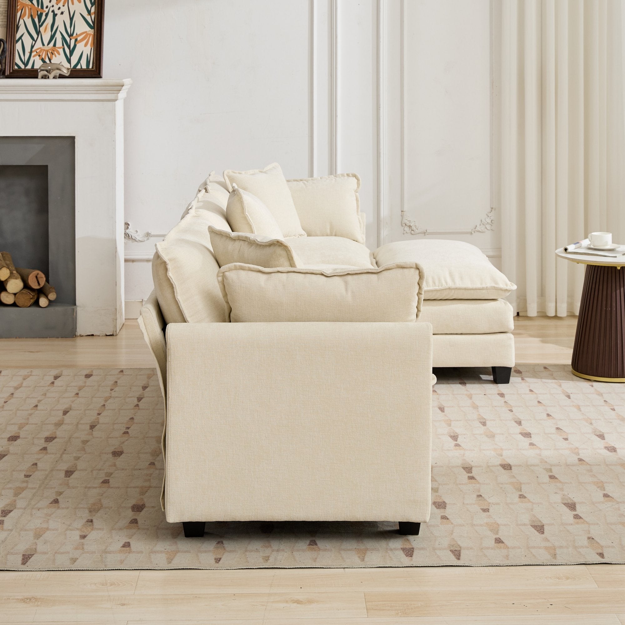 Cloud3 Seats Sofa (Ottoman is not included)Chenille Fabric in Beige