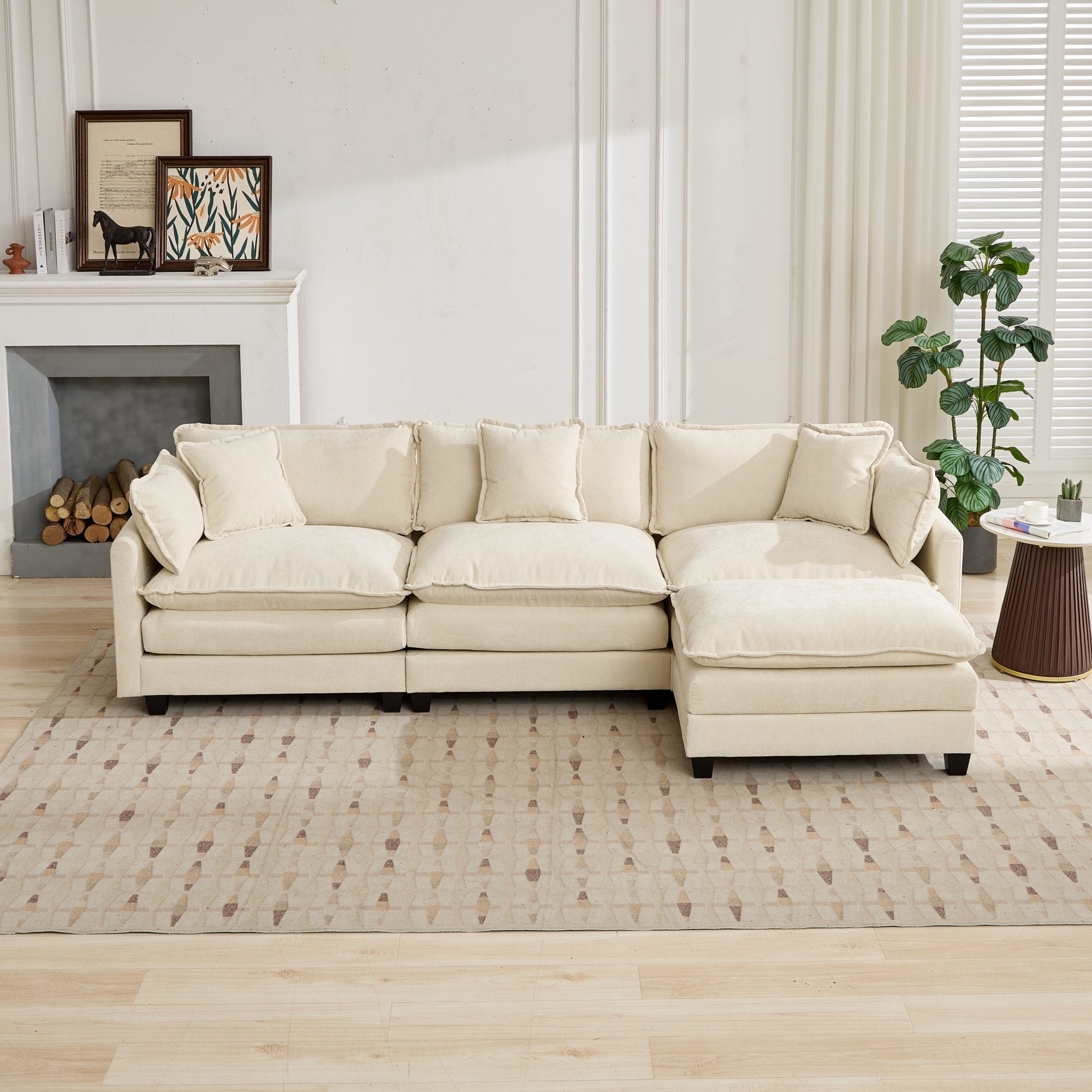 Cloud3 Seats Sofa (Ottoman is not included)Chenille Fabric in Beige