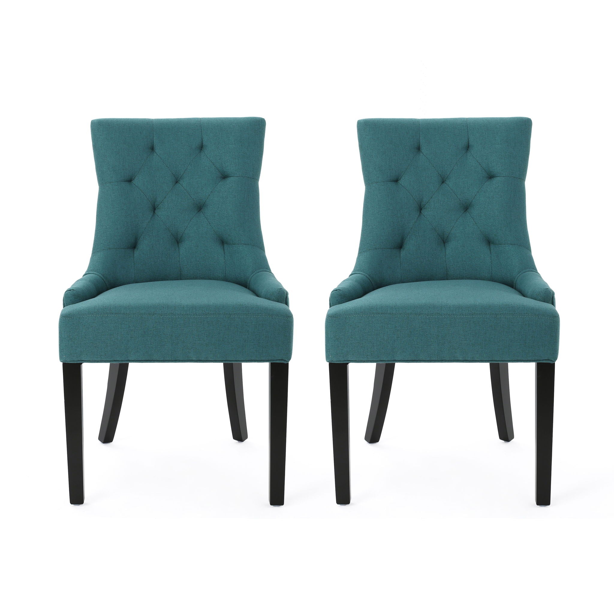 Dining Chair Set of 2 with Upholstered Diamond Tufting and Espresso Birch Legs - Teal