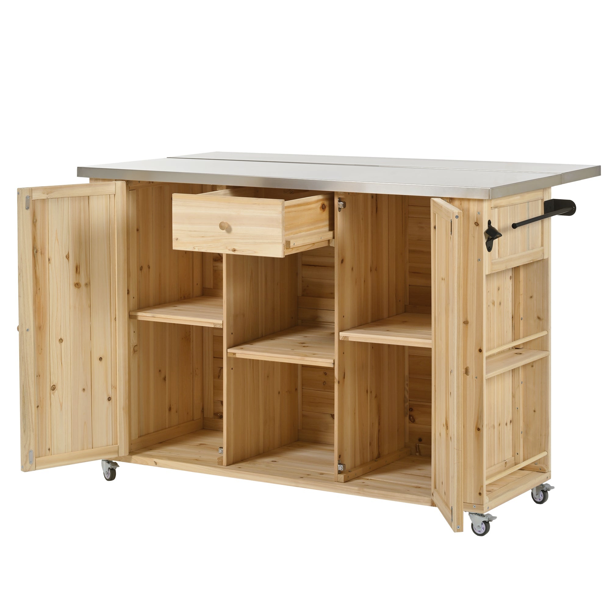 Outdoor Kitchen Island Fir Wood Kitchen Island with Stainless Steel Top