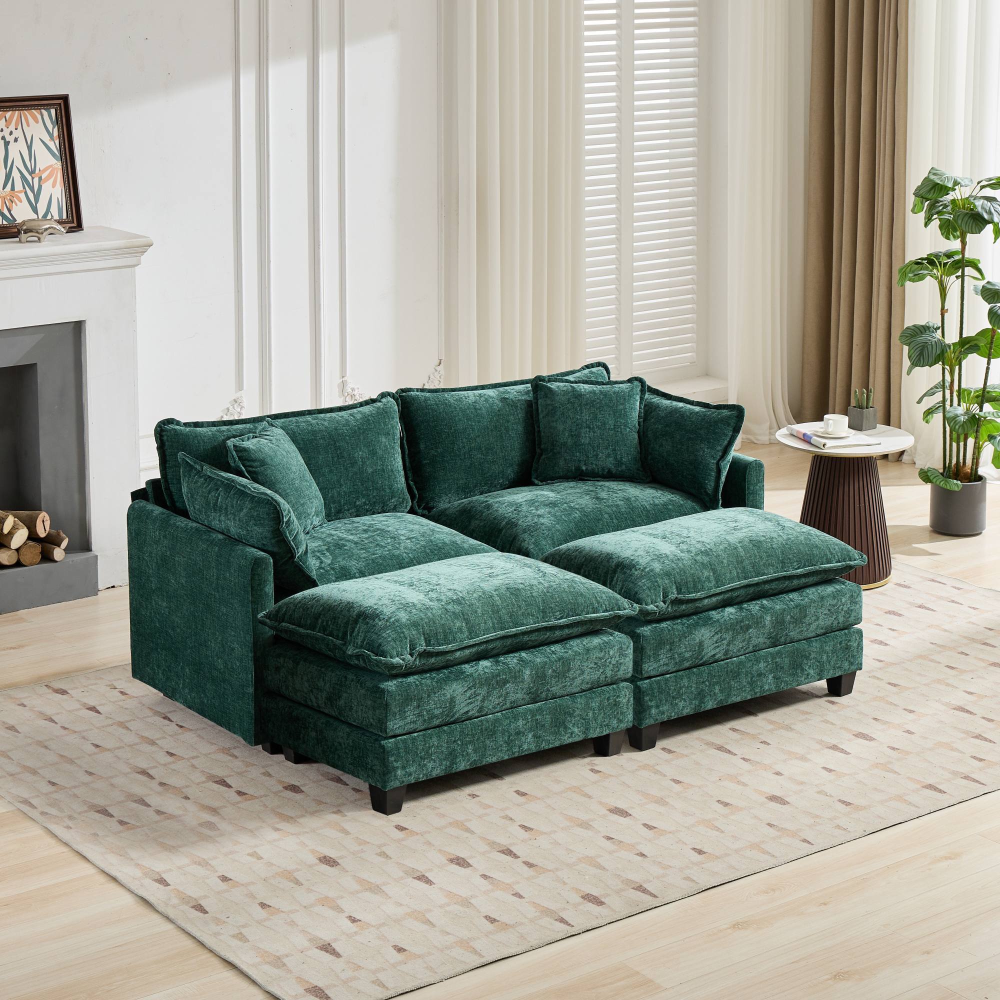 Cloud LoveSeat Sofa (Ottoman is not included) Chenille Fabric in Green