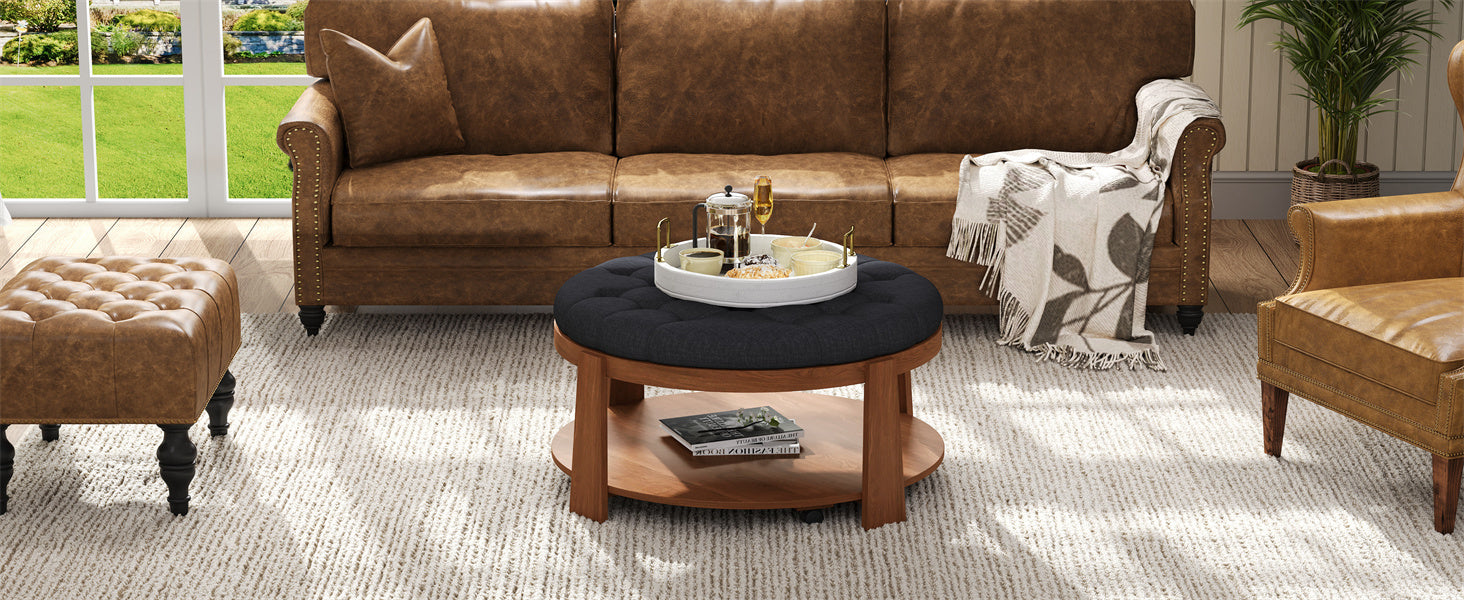 Modern Large Round Ottoman and Coffee Table 2-Tier