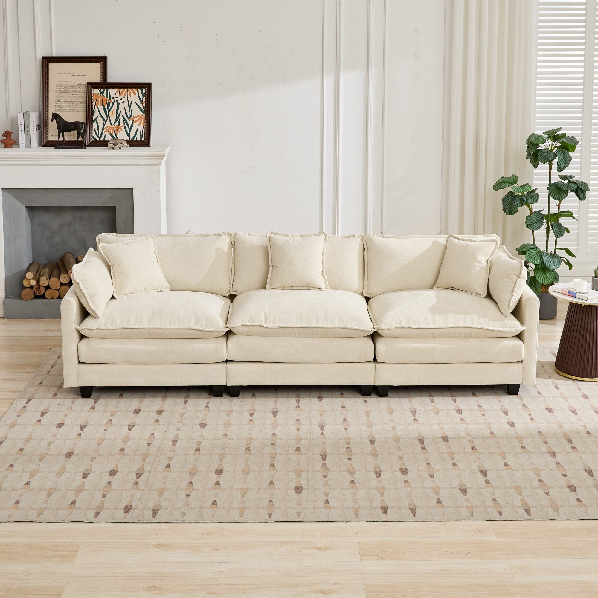 Cloud3 Seats Sofa (Ottoman is not included)Chenille Fabric in Beige