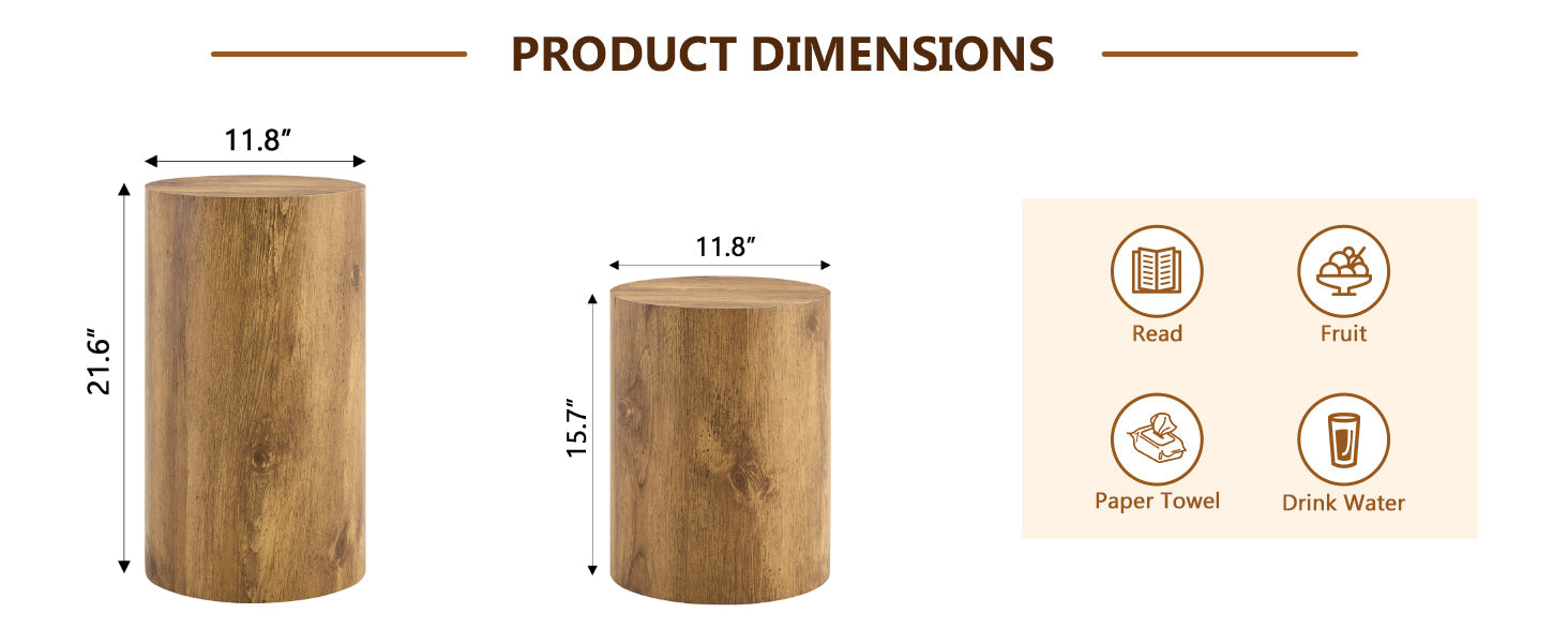 Modern Minimalist Set of Two Wood color Cylinder Coffee Tables