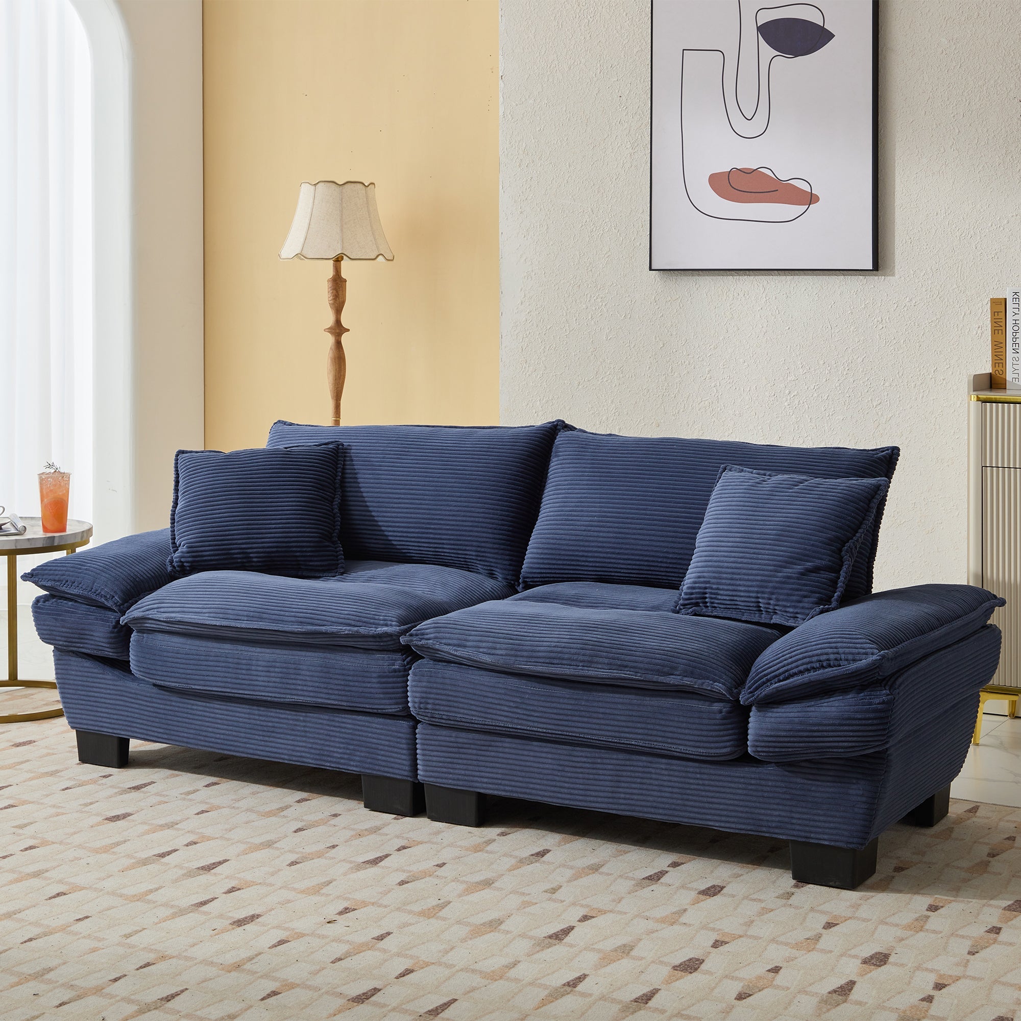 Corduroy Sofa Couch Loveseat Sofa with Pillows