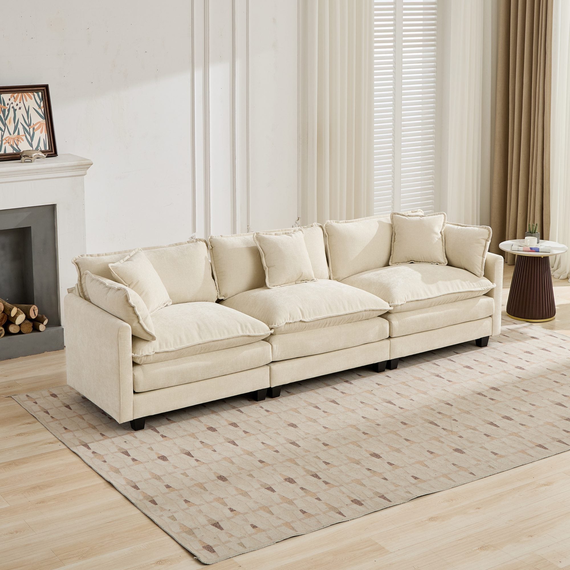 Cloud3 Seats Sofa (Ottoman is not included)Chenille Fabric in Beige