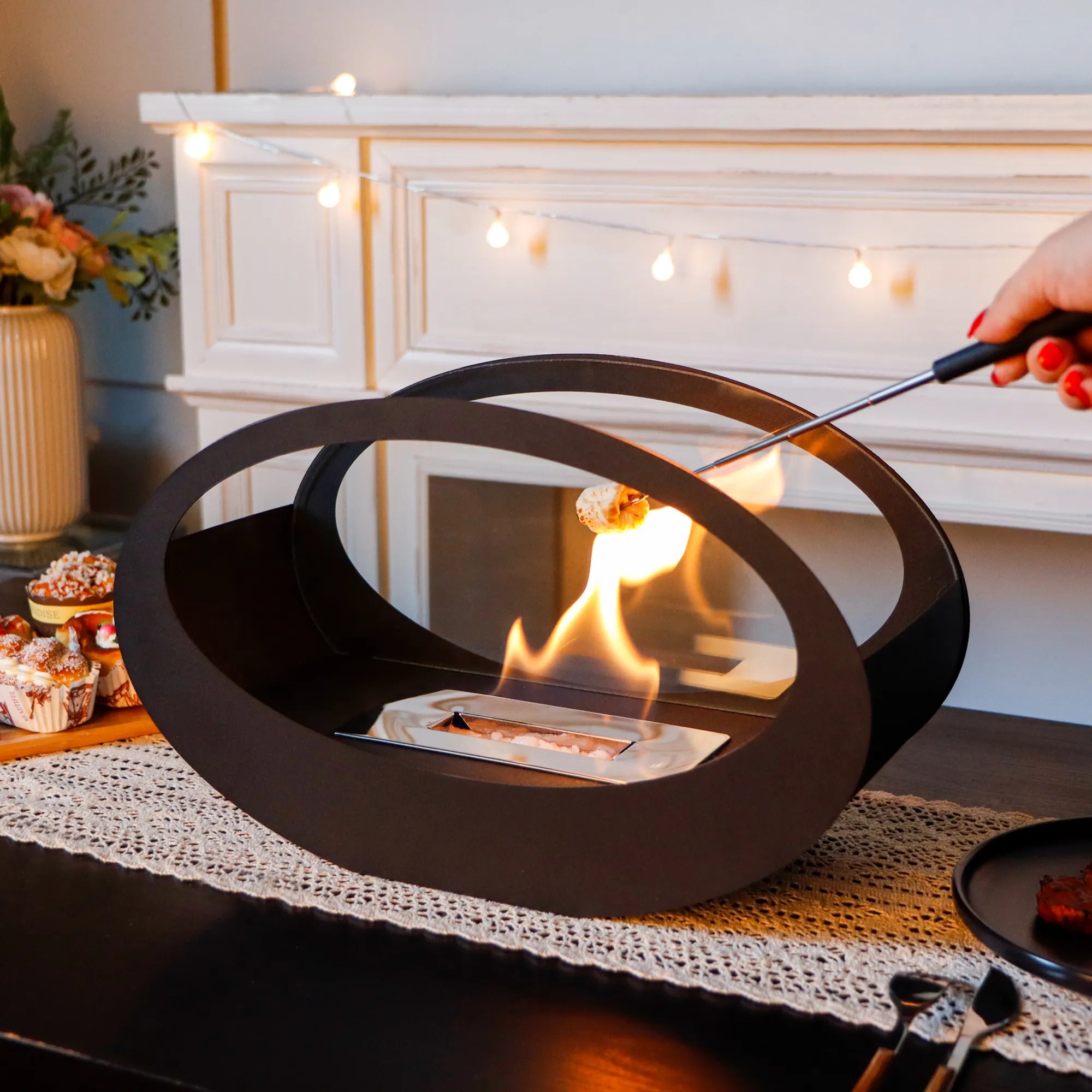 16x9.5"Black Metal Tabletop Fireplace(Currently available in Europe)