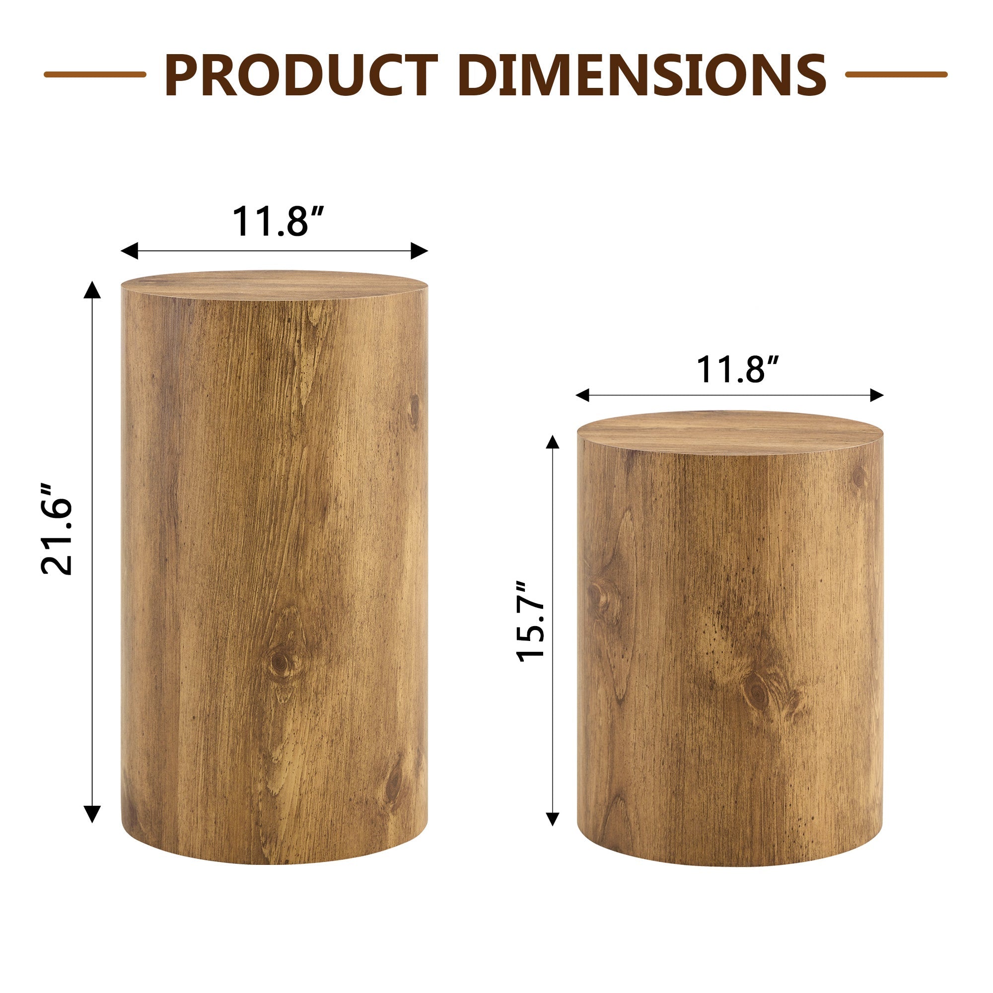 Modern Minimalist Set of Two Wood color Cylinder Coffee Tables