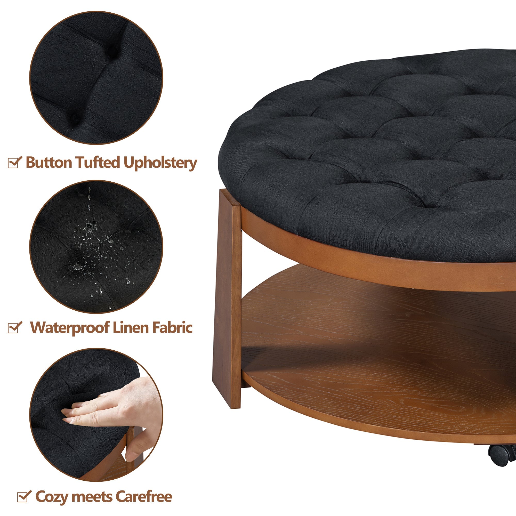 Modern Large Round Ottoman and Coffee Table 2-Tier
