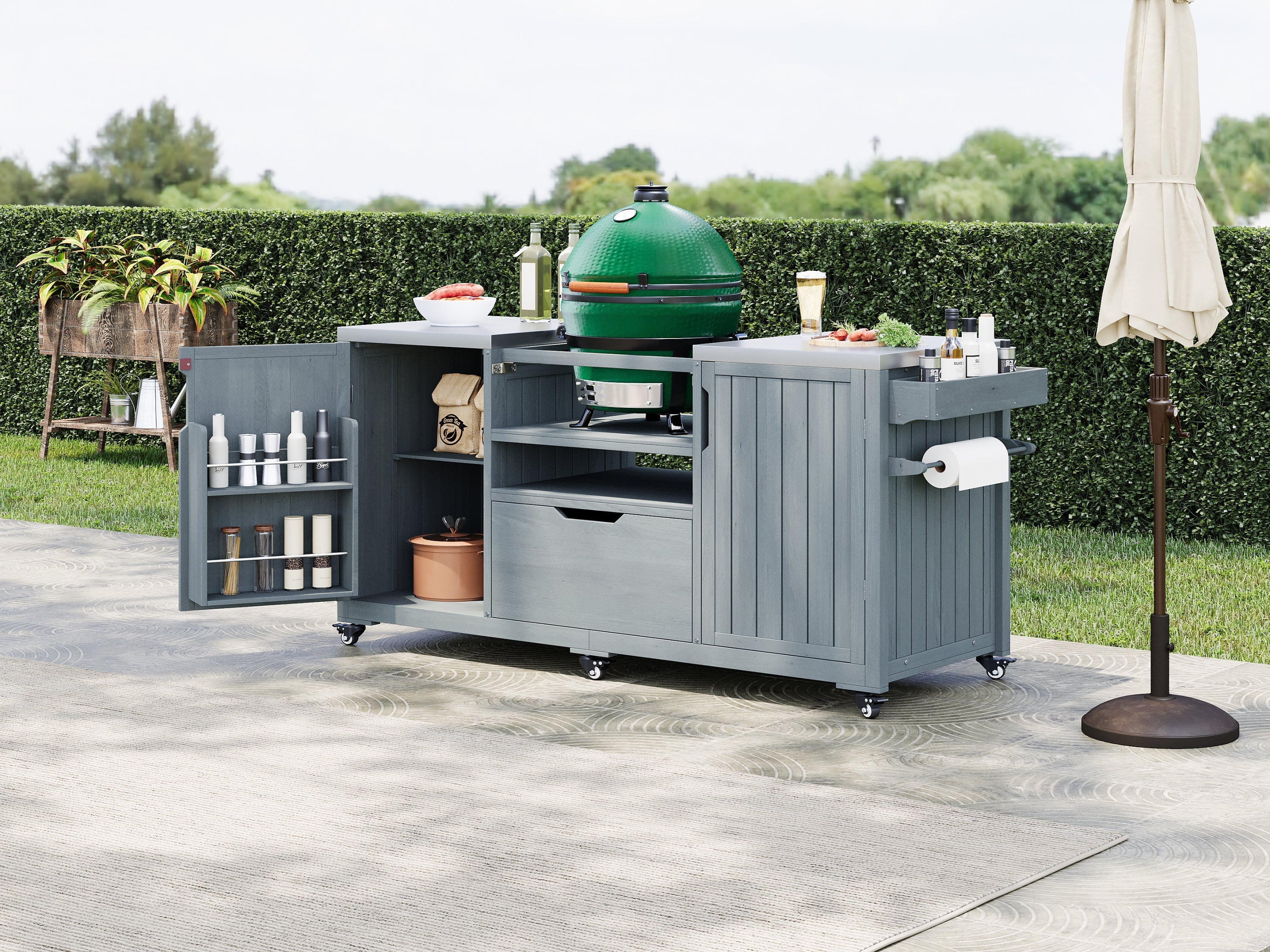 K&K 66.5" Outdoor Kitchen Island for Big Green Egg Grills