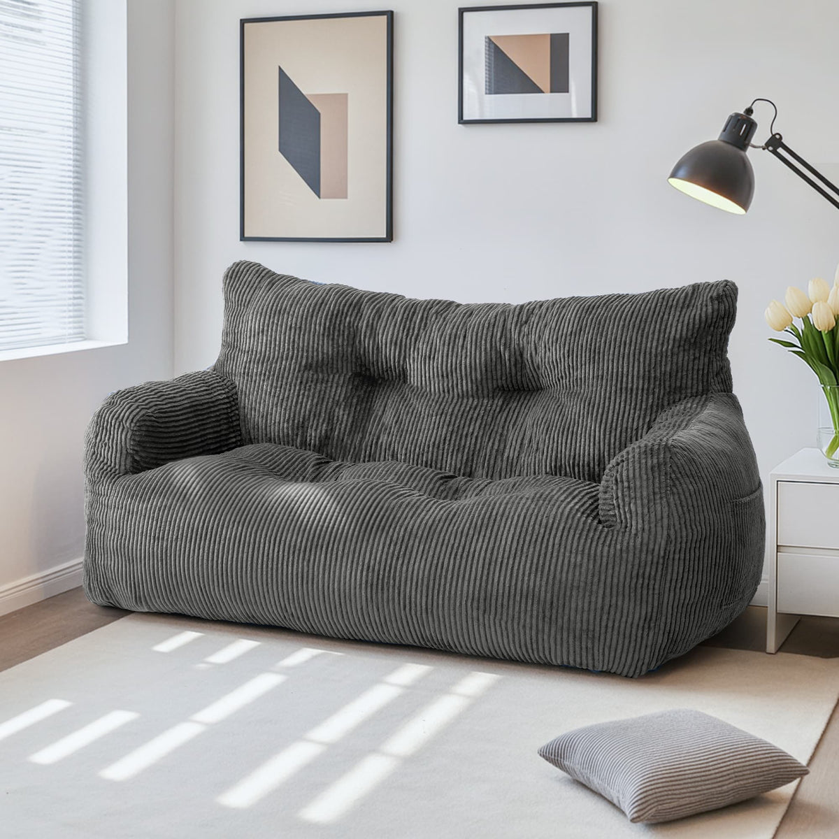 Pamapic 2-Seat Structured Big Bean Bag Chairs for Adult