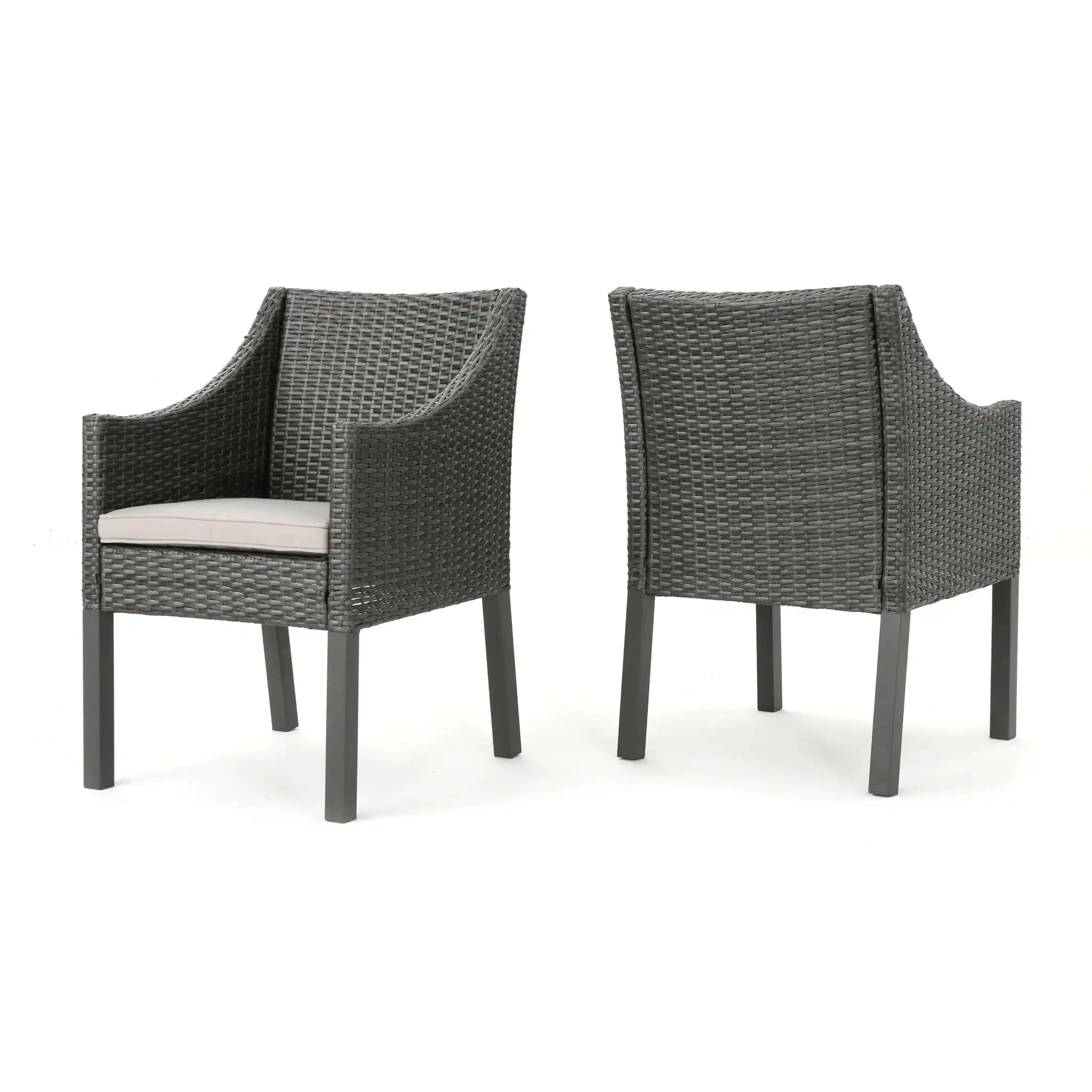 Outdoor Rattan Dining Chair With Straight Legs and Sloped Arms (Set of 2)