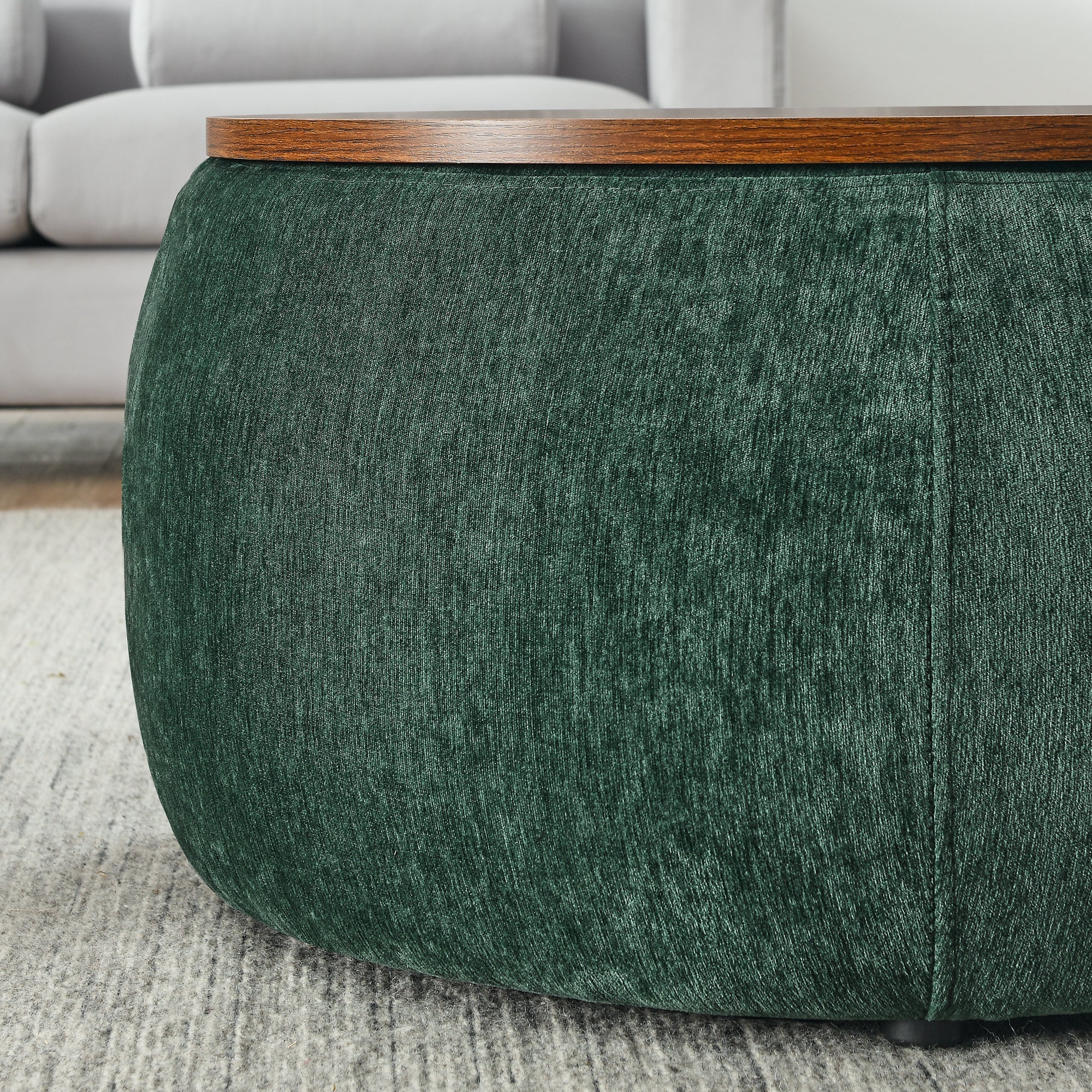 Modern Classic Round Storage Ottoman Coffee Table with Removable Top
