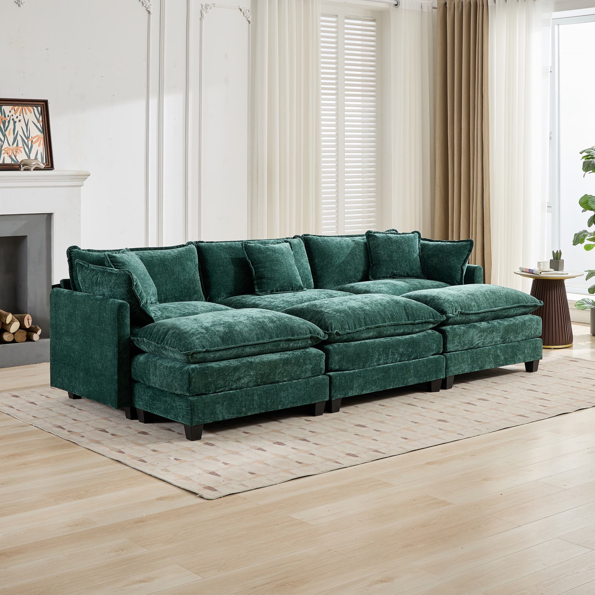 Cloud 3 Seats Sofa (Ottoman is not included) Chenille Fabric in Green