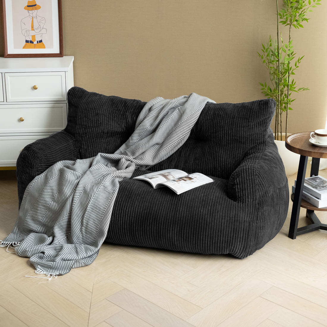 Pamapic 2-Seat Structured Big Bean Bag Chairs for Adult