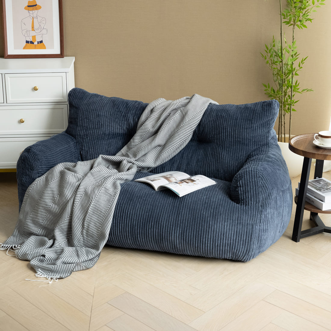 Pamapic 2-Seat Structured Big Bean Bag Chairs for Adult